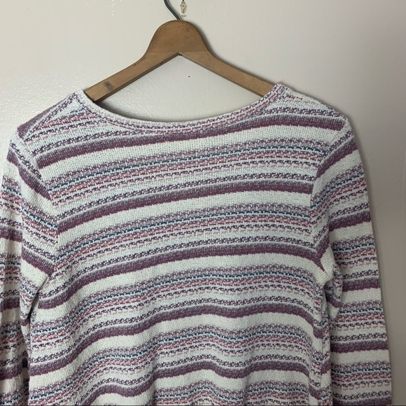 [Altar'd State] Knit Boho Striped Lace Hem Long Sleeve V-neck Sweater Top - Picture 7 of 7